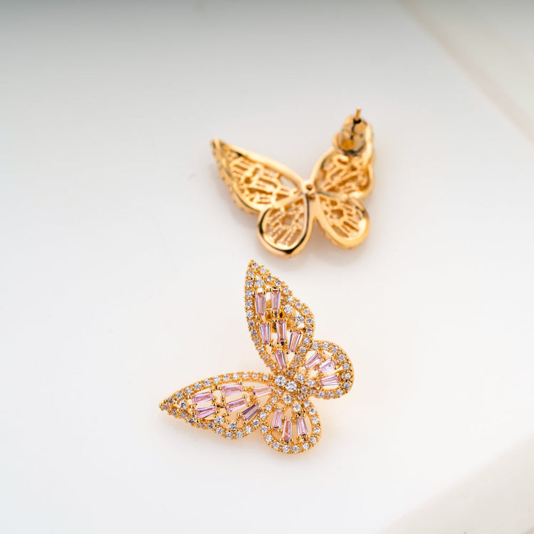 14K Gold Butterfly Earrings with Diamond – Boston Aria Jewelry Collection